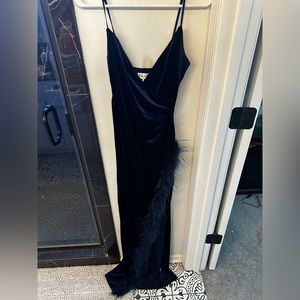 Navy velvet & feather dress